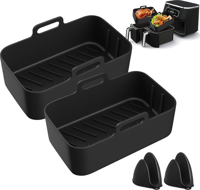 2er-Set Silikon-Luftfritteuse-Einsätze für Ninja Foodi Double DZ201, wiederverwendbares Zubehör für Ninja 8QT, Schwarz - Bild 1