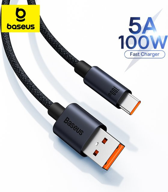 Baseus USB Typ C Schnellladekabel mit 100 W in Schwarz - Bild 1