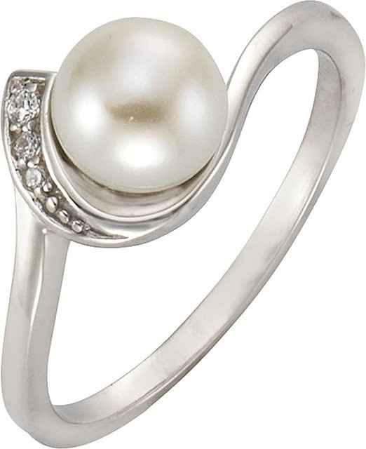Zeeme Pearls Ring 925 Silber, rhodiniert, weiße Perle, Zirkonia, Damen - Bild 1