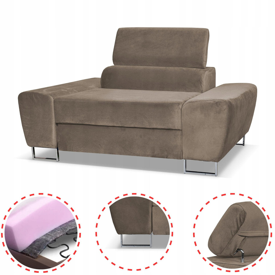 Wohnzimmersofa-Set Bosso von Family Meble mit 2-Sitzer-Sofa und Sessel in Braun mit Schlaffunktion, Breite: 198 cm, Tiefe: 70 cm, Höhe: 100 cm - Bild 4