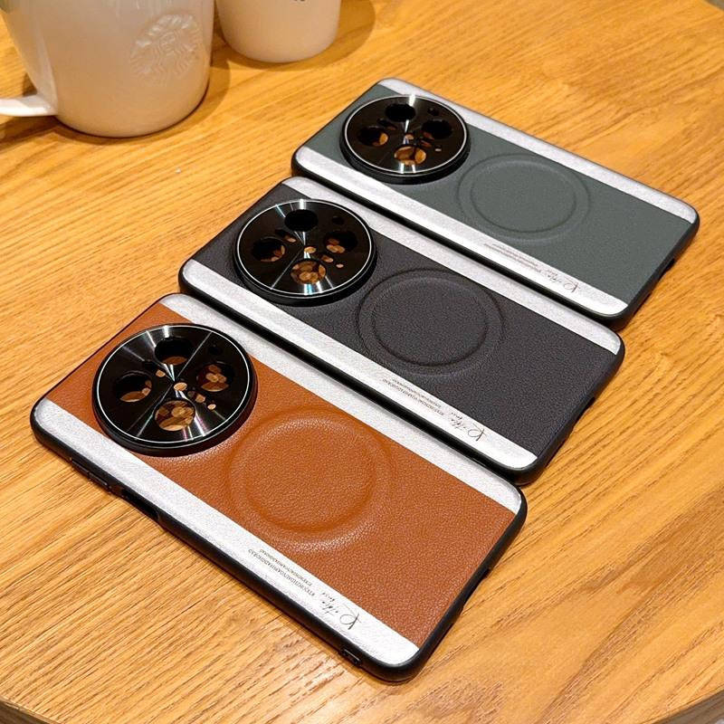 Huawei Mate 70 Pro Plus Handyhülle aus Leder mit Magnetfunktion und dreifarbigem Nahtdesign in Braun - Bild 2