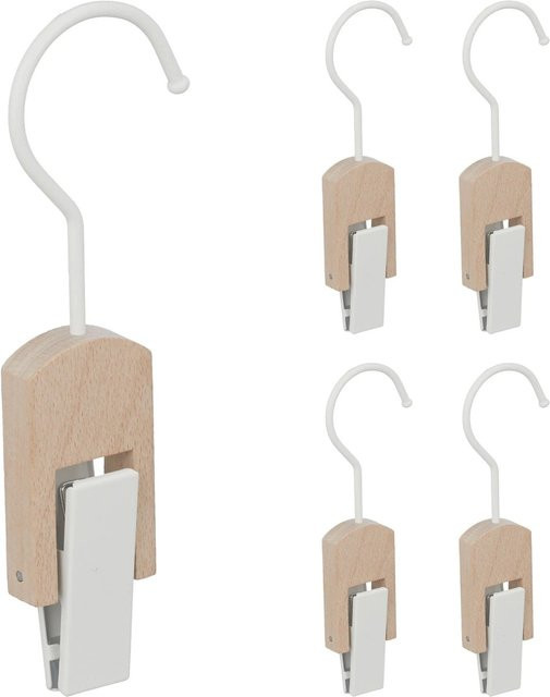Relaxdays Stiefelhaken 5er Set aus Eisen und Holz in Weiß und Natur, B/T/H: 19 x 6 x 3 cm - Bild 1