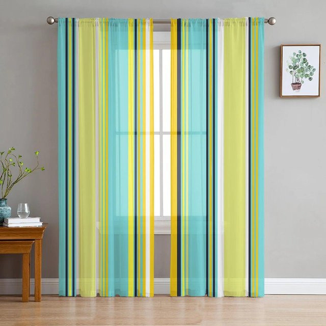 A Family Of Home Textiles Transparente Tüll-Vorhänge mit schwarz-weißen vertikalen Streifen, 2er-Set, B: 135 cm, H: 274 cm - Bild 1