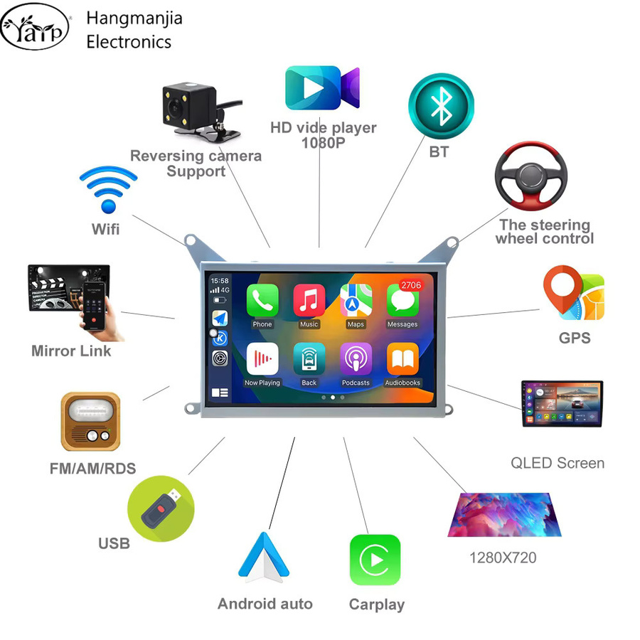 Hangmanjia Android 13 CarPlay Autoradio mit GPS und Wi-Fi für Citroen C4 Grand Picasso 2006-2013, 1DIN, Schwarz - Bild 4