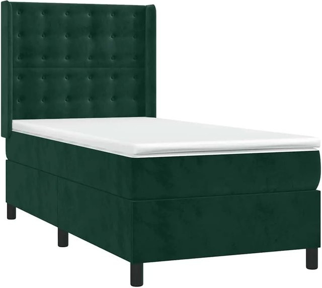 vidaXL Boxspringbett mit Matratze in Dunkelgrün aus Samt, Hybrid-Design mit Taschenfederkern, Breite: 80 cm, Länge: 200 cm - Bild 1