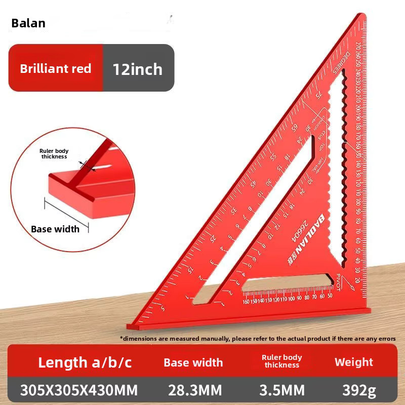 Deli Dreieckiges Winkellineal aus Aluminiumlegierung als metrischer Winkelmesser für Holzarbeiten - Bild 4