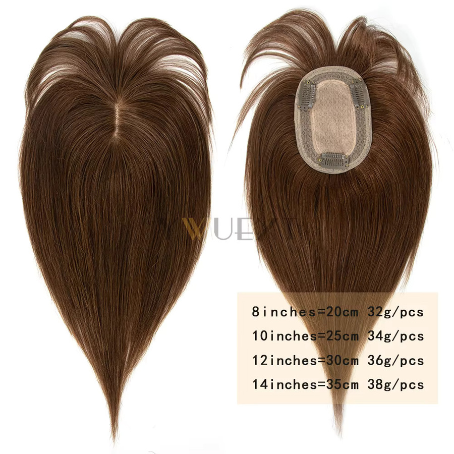 SPIKFN Clips-in-Echthaar-Topper, glattes Remy-Haar, Natur, 8 x 12 cm - Bild 2