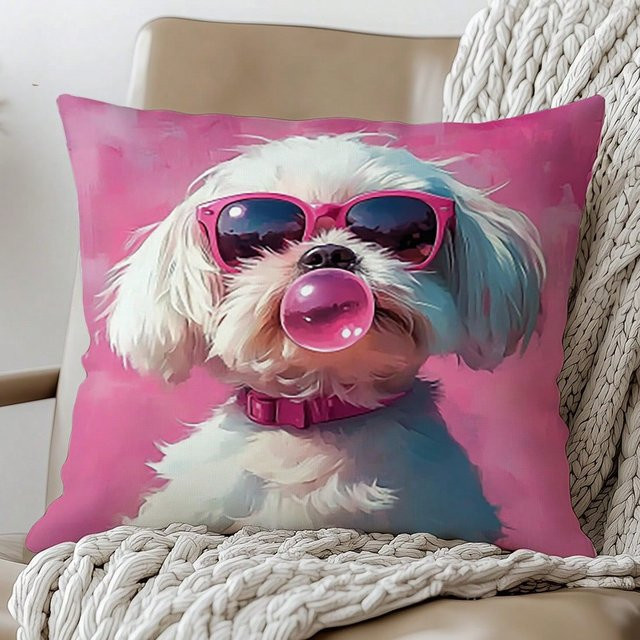 JMG Clothing Kissenbezug mit Hundemotiv in Rosa, Pop Art Stil, B/H: 45 x 45 cm - Bild 1