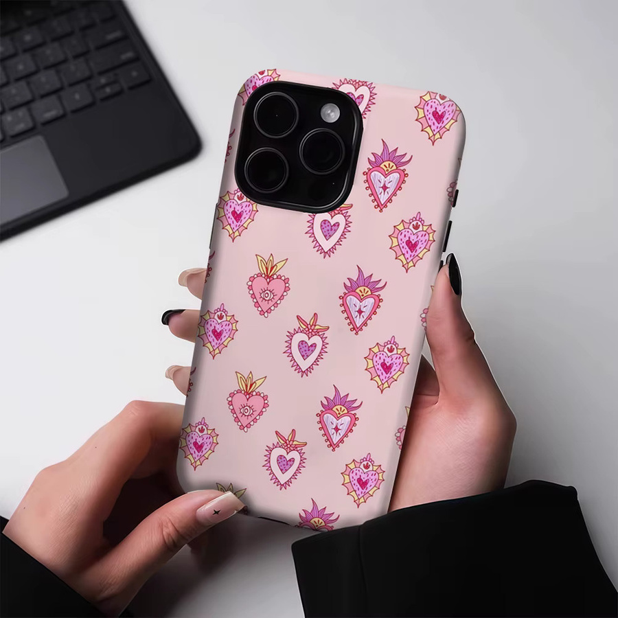 Robuste Handyhülle mit Heilige Herzen Motiv in Pink für Apple iPhone 17 16 15 14 13 Pro Max Plus mit Magnetfunktion und Einzel- sowie Doppelschicht-Schutz - Bild 2