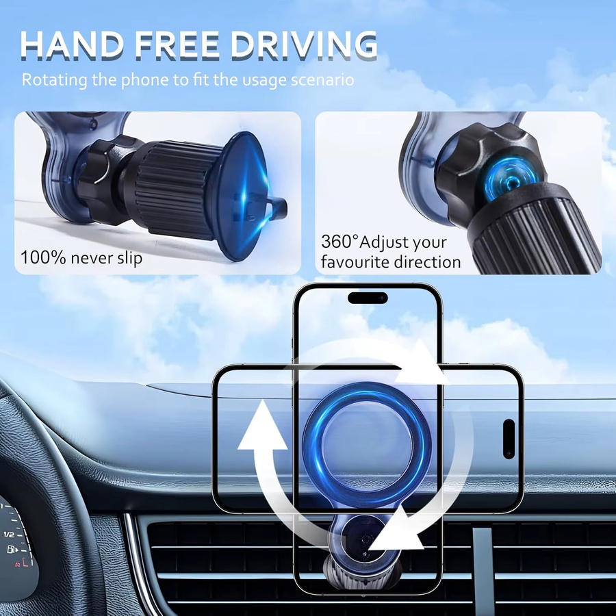 Magnetischer Handyhalter für die Lüftungsschlitze im Auto in Schwarz mit 360 Grad Drehung und universeller Kompatibilität für iPhone 12-17 Serie - Bild 4