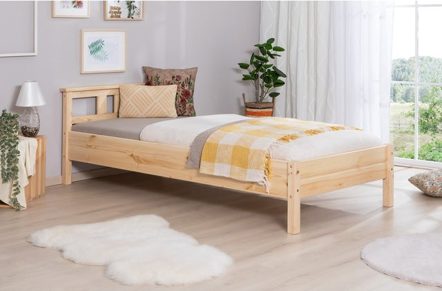 TiCAA Bett Merci aus Kiefer Natur in Braun im skandinavischen Design - Bild 1