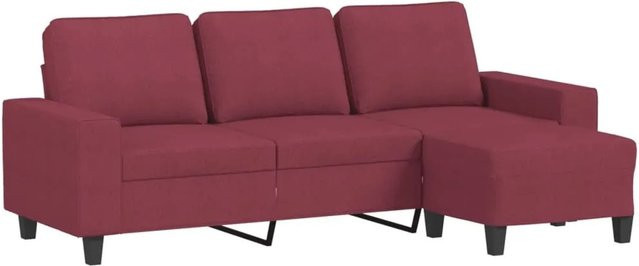 vidaXL 3-Sitzer-Sofa mit Hocker in Weinrot aus Stoff mit Armlehnen - Bild 1