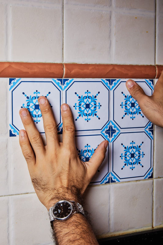 Poromoro Azulejo Fliesenaufkleber Set aus 16 Stück in Blau im Vintage-Design für Küche und Bad - Bild 5