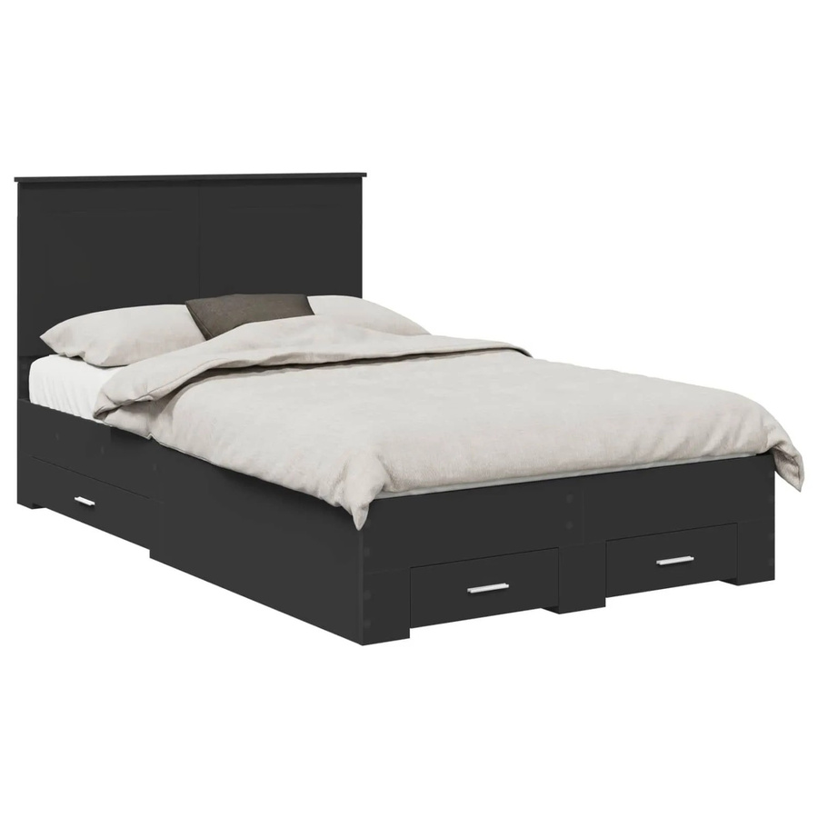 vidaXL Bettrahmen mit Kopfteil und Schubladen in Schwarz aus Holzwerkstoff, B/T/H: 135 x 190 x 138 cm - Bild 2