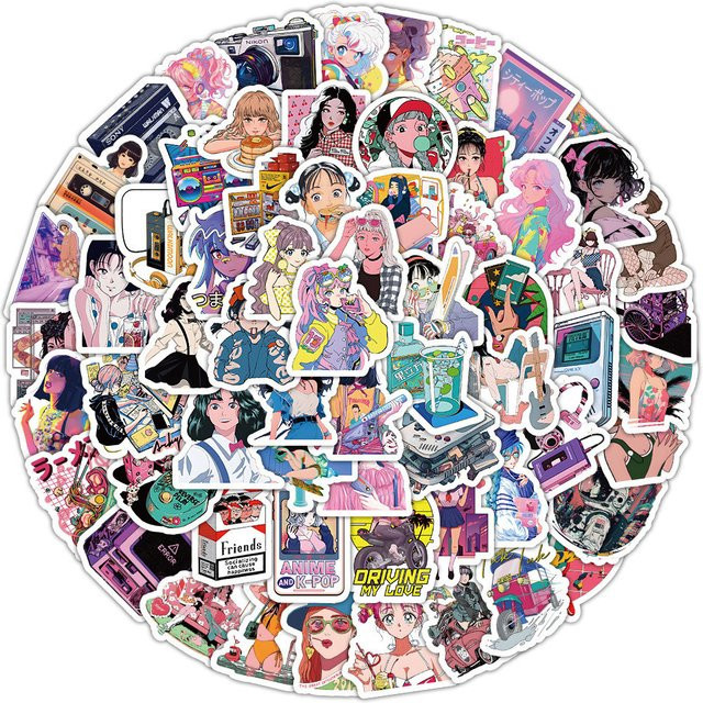 100 Stück Cartoon City Pop Mädchen Aufkleber wasserfest, Multicolor, Story Store Dekor-Sticker für Helm, Fahrrad und Notizbuch - Bild 1