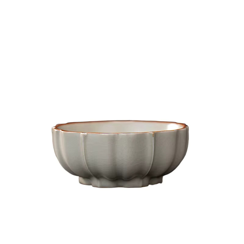 Handgefertigte Ruyao Keramik-Teetasse mit Crackle-Glasur in Beige und Weiß für die Teezeremonie - Bild 3