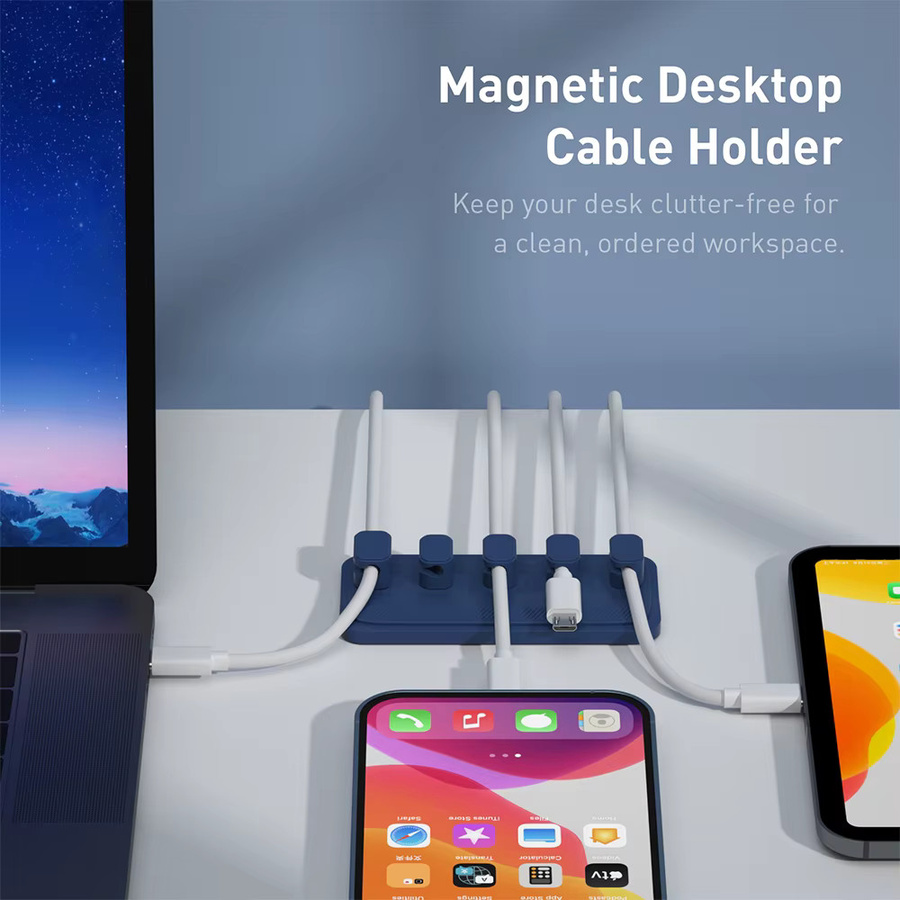 Magnetisches Kabelmanagement Set in Schwarz mit 5 Clips für USB-C Kabel und Schreibtisch-Organisation - Bild 2