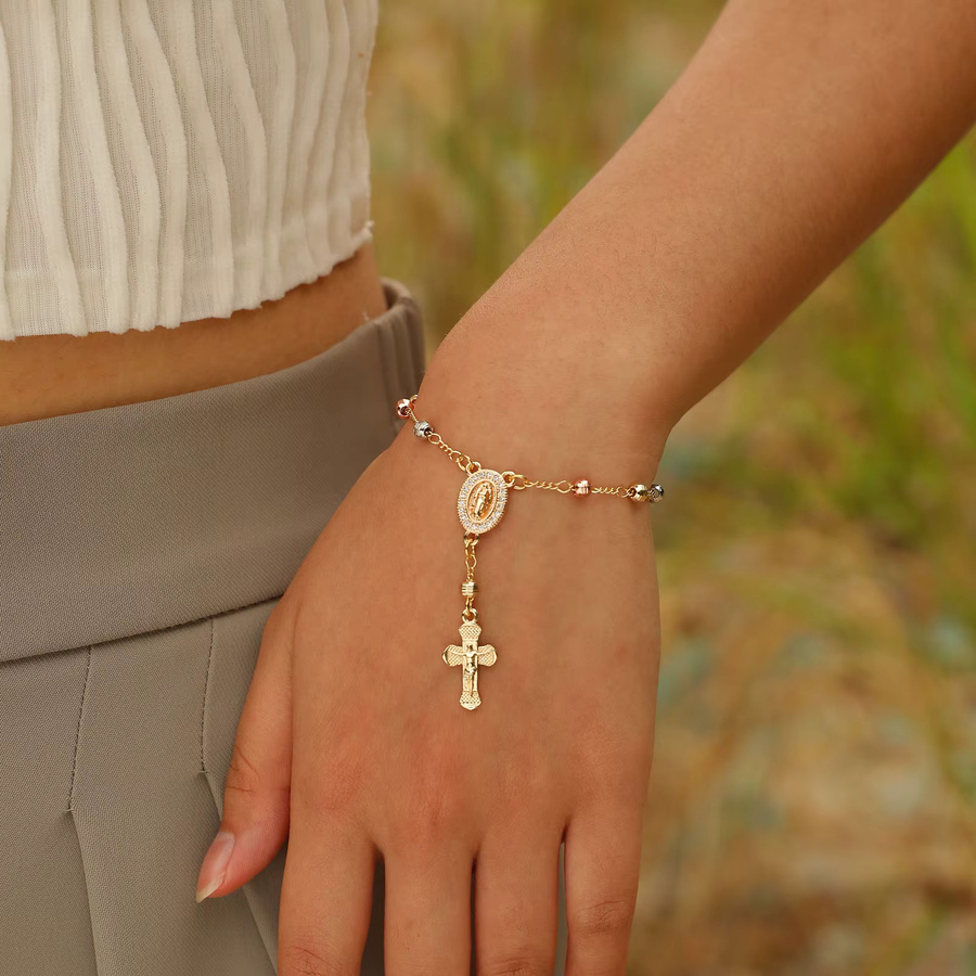 Meaeguet Rosenkranz-Armband mit Kreuz, Bicolor, Gold, Damen - Bild 2