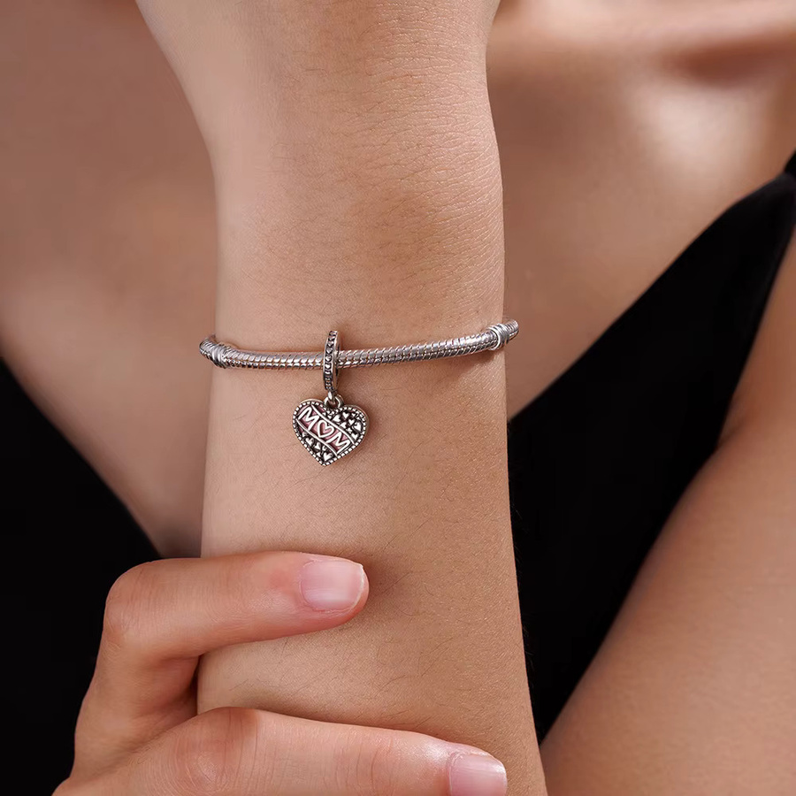 Herz Charm 925 Silber, Perle, Rosa Harz, Damen - Bild 2