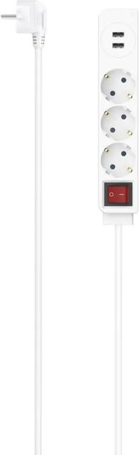 Hama Steckdosenleiste 3-fach mit USB-A 17W und Schalter in Weiß - Bild 1
