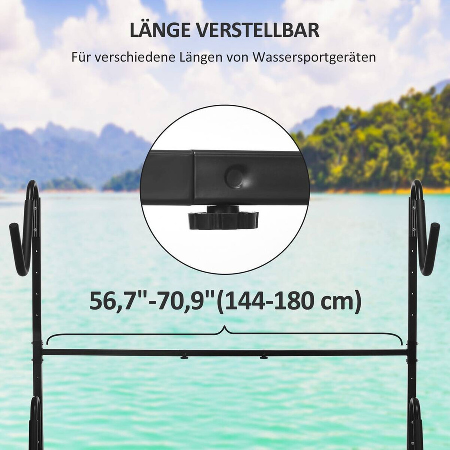 SPORTNOW Kajakgestell aus Stahl in Schwarz für 2 Kanus oder Surfboards, B/H/L: 72,5 x 157 x 240 cm - Bild 3