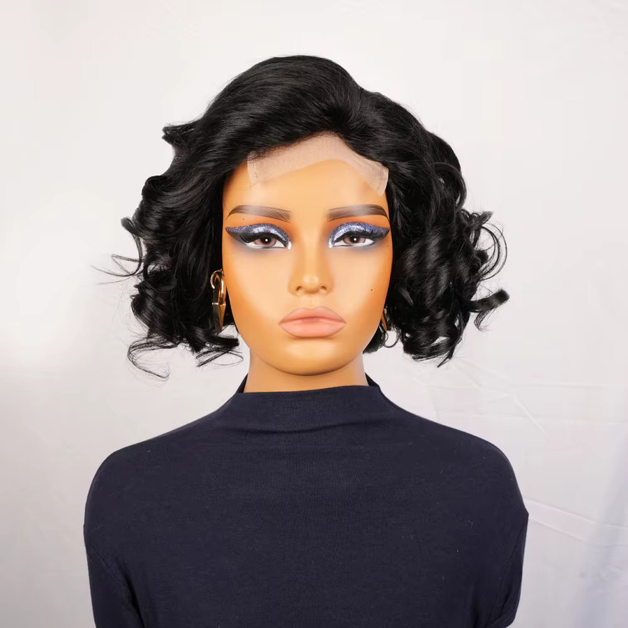 OYM HAIR Pixie-Perücke, Echthaar, schwarz, lockig, Damen - Bild 2
