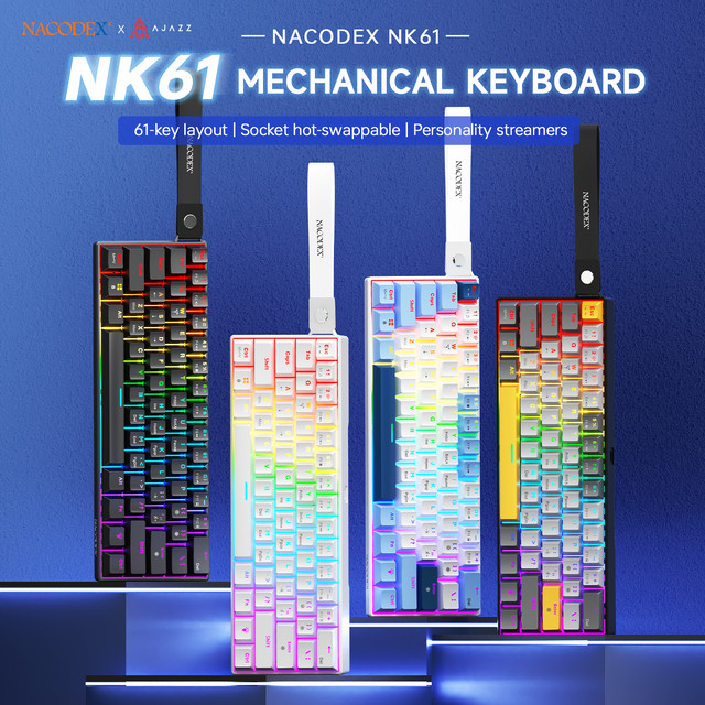 Ajazz NK61 Mechanische RGB Tastatur mit Hull-Struktur, Hot-Swappable, 61 Tasten, Schwarz-Grau - Bild 1
