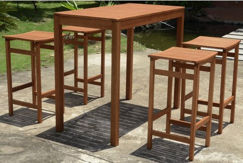 GARDEN PLEASURE Bar-Set aus Eukalyptusholz für 4 Personen in Beige und Braun - Bild 1