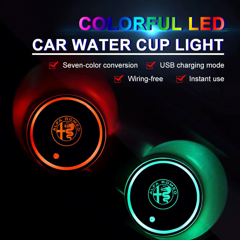 2 Stück LED Leuchtende Getränkeuntersetzer Atmosphärenlicht für Alfa Romeo Giulietta GT 159 147 156 Mito Brera F1 - Bild 4