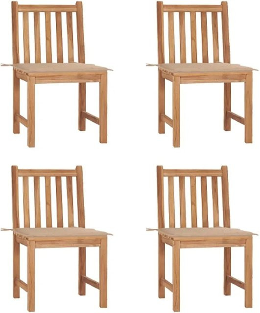 vidaXL Gartenstuhl-Set aus Teak-Massivholz mit Kissen, 4 Stück, Braun/Beige - Bild 1
