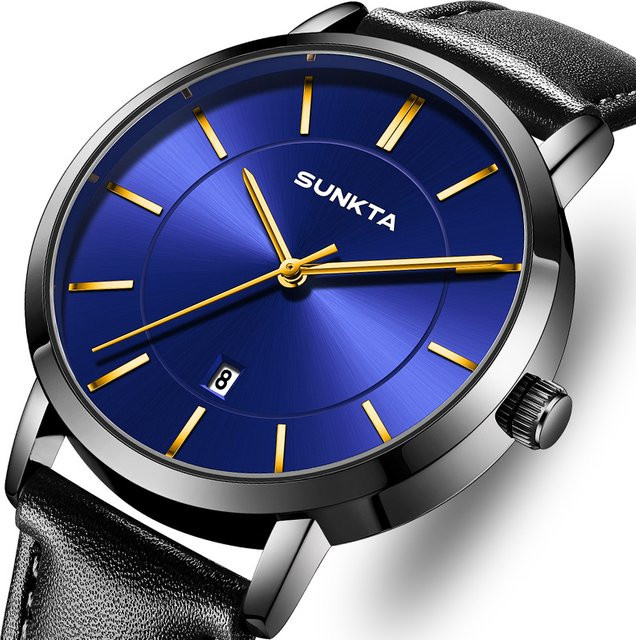 SUNKTA Armbanduhr, Quarz, Analoguhr, Blau, Leder, Herren - Bild 1
