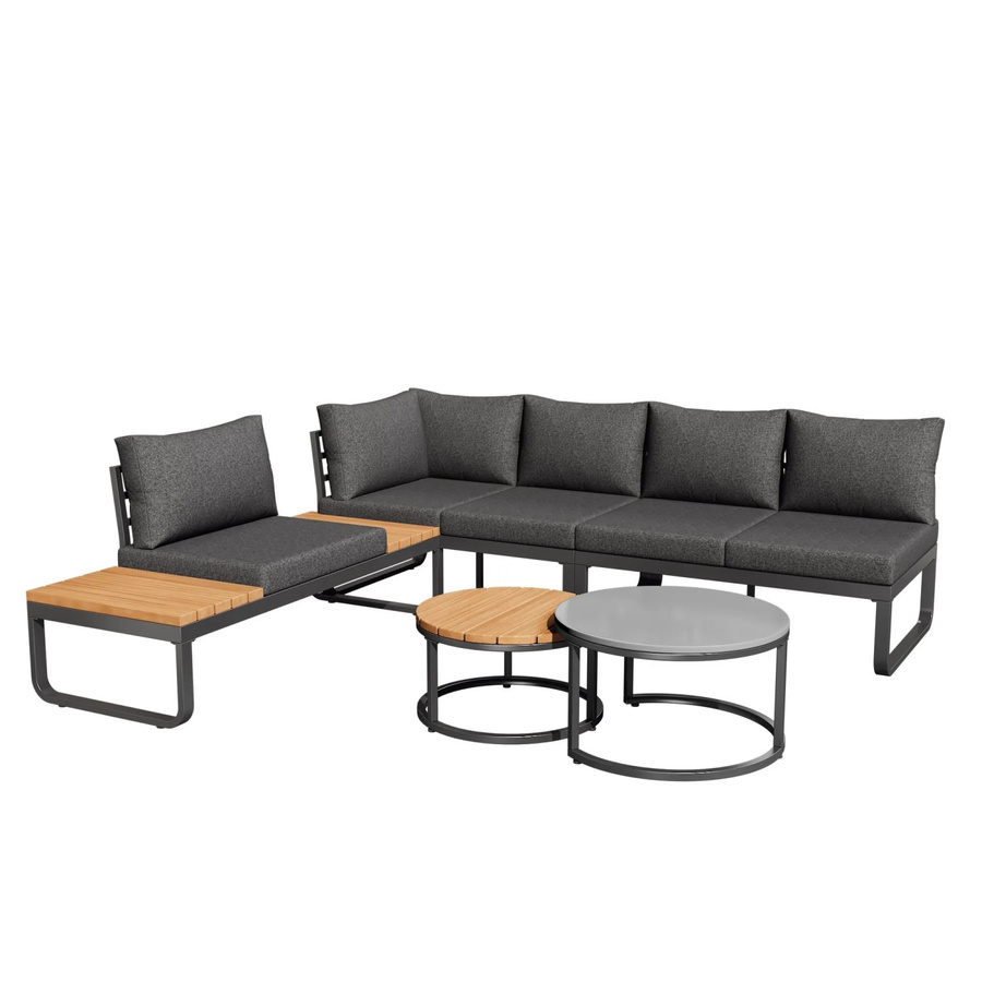 okwish Gartenmöbel-Set aus 2 stapelbaren Couchtischen in Grau mit gehärtetem Glas und Eisen - Bild 2