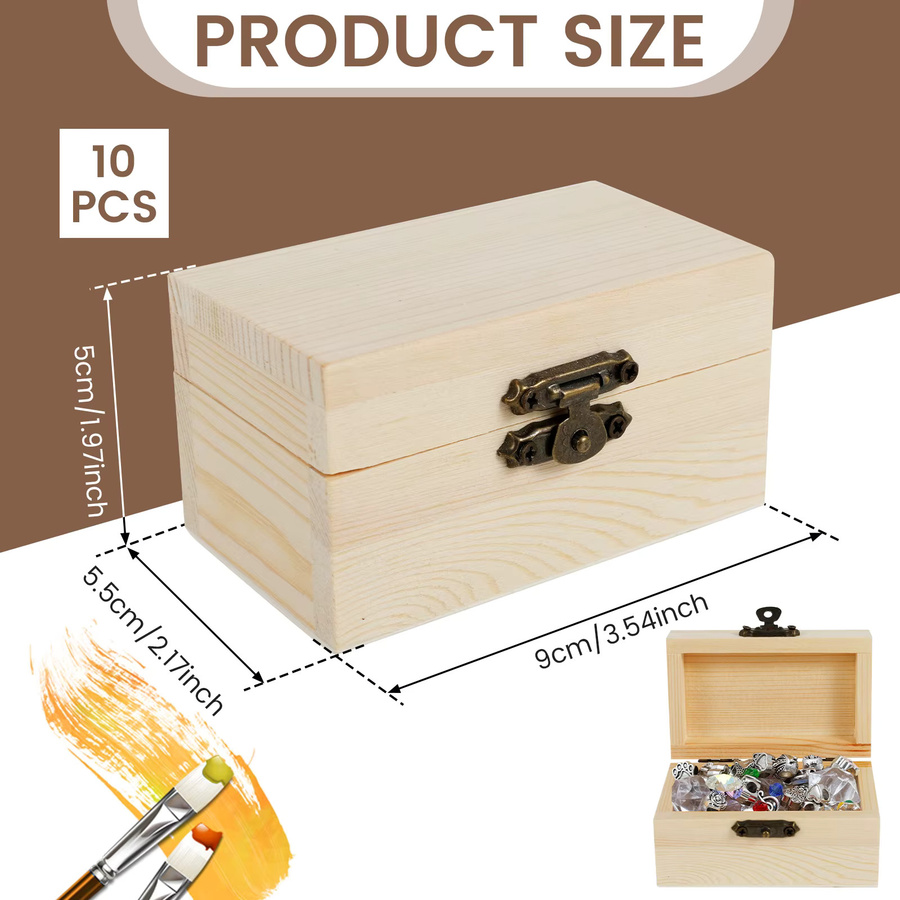 10 Stück Mini-Schmuck-Aufbewahrungsboxen von Willstar aus Holz in Braun mit Deckel als leere Bastelbox und Schatztruhe für DIY-Projekte - Bild 2