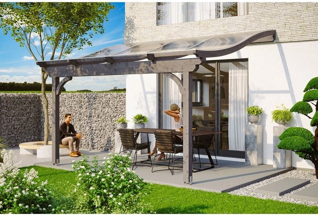 Skan Holz Terrassenüberdachung Verona aus Leimholz mit Polycarbonat-Dach in Schiefergrau, B/T: 434 x 389 cm - Bild 1
