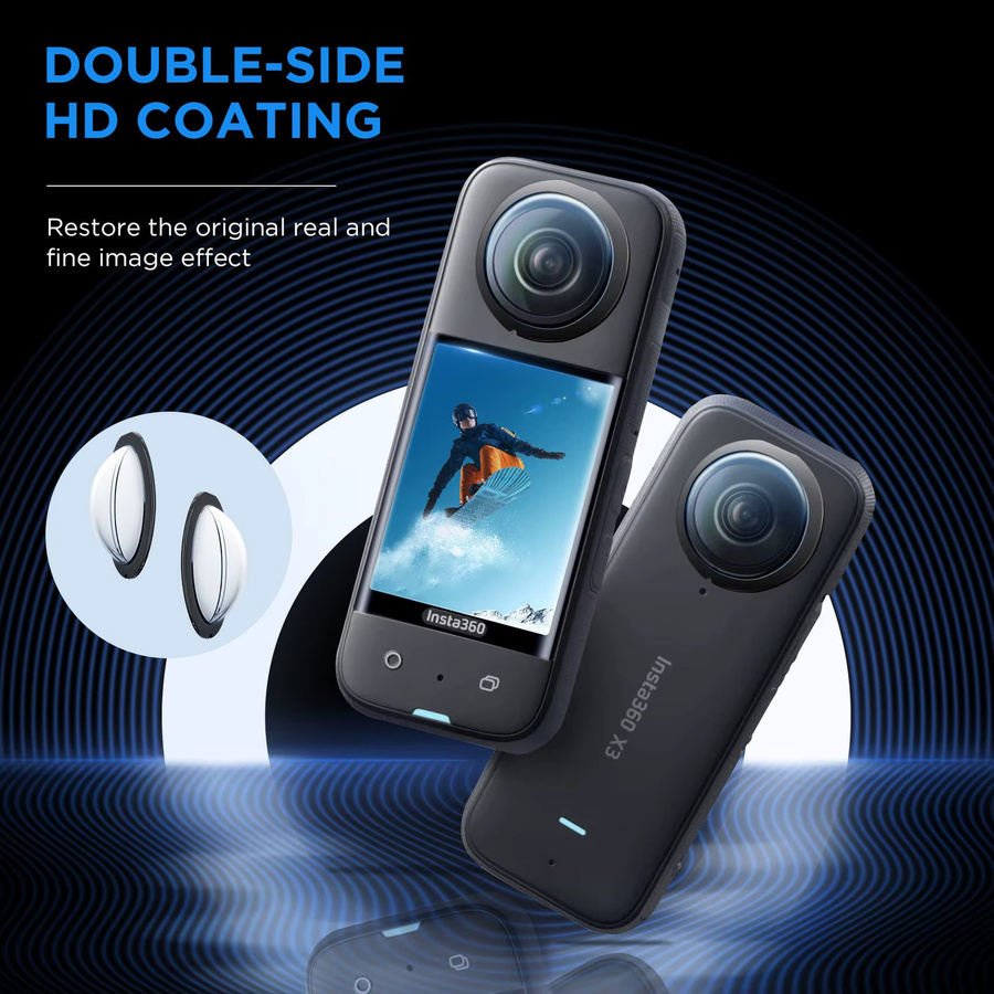 Insta360 Zubehör-Set für X3 X4 X5 Action Camera in Schwarz mit Objektivschutz, Displayschutzfolie, Aufbewahrungstasche, Silikonhülle, Objektivkappe und Schutzrahmen - Bild 3