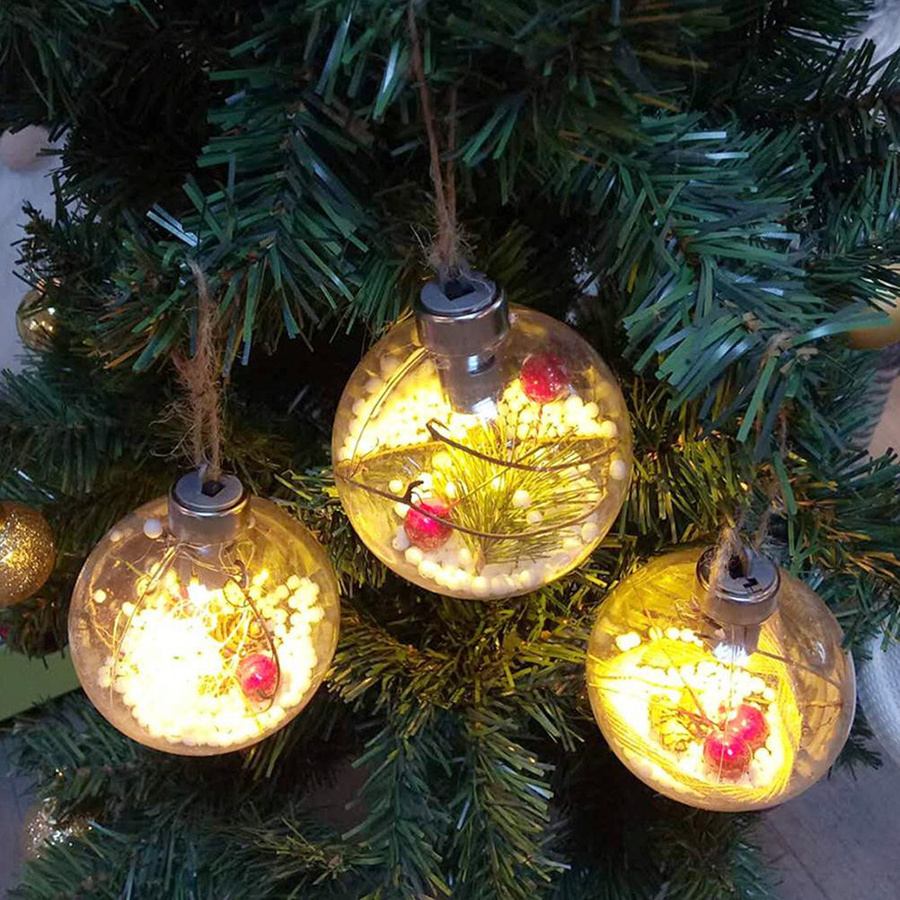 KONNWEI Weihnachtskugeln mit LED-Licht, runde transparente Anhänger aus Jute für deinen Weihnachtsbaumschmuck - Bild 4