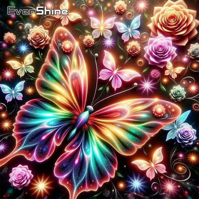 EverShine Diamant-Mosaik-Schmetterling als Diamant-Stickerei mit Rosen-Wandkunst in Multicolour, B/H: 20 x 20 cm - Bild 1