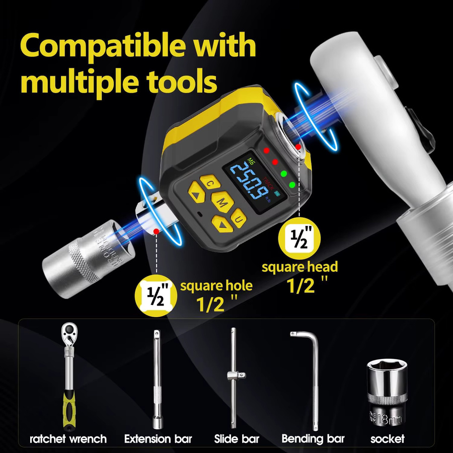 Waxtron Digitaler Drehmomentschlüssel-Adapter Set mit 1/2 Zoll, 1/4 Zoll und 3/8 Zoll Antrieb, 6–400 Nm mit ±2 % Genauigkeit - Bild 4