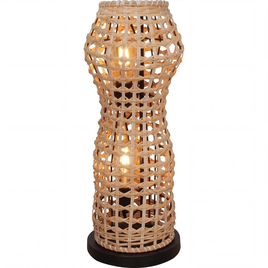 Licht-Erlebnisse Stehleuchte Boho mit Rattan Korbschirm, 2-flammig, E27, Farbe: Beige, Höhe: 60 cm - Bild 2