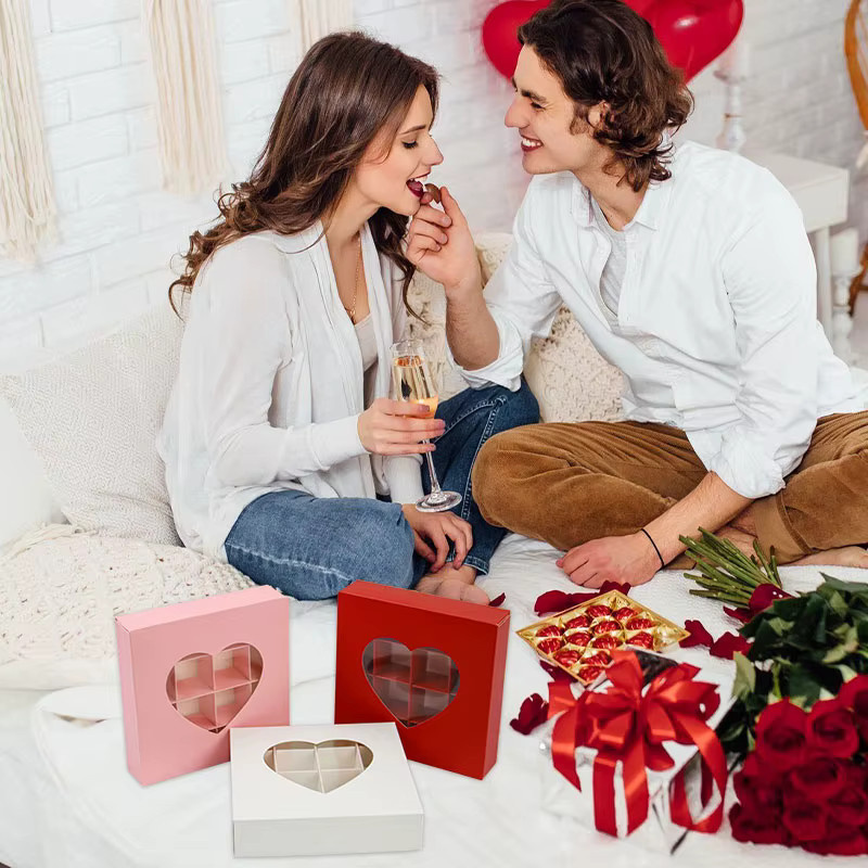 4er-Set herzförmige Geschenkboxen mit Sichtfenster in Rot, Rosa und Weiß für Valentinstag, Hochzeit oder Jahrestag - Bild 5