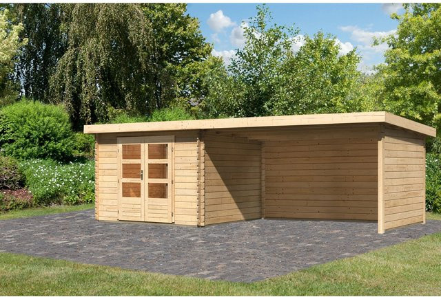 Karibu Holz-Gartenhaus Ängelholm in Natur mit Pultdach und moderner Blockbohlenbauweise, B/T: 280 x 280 cm - Bild 1