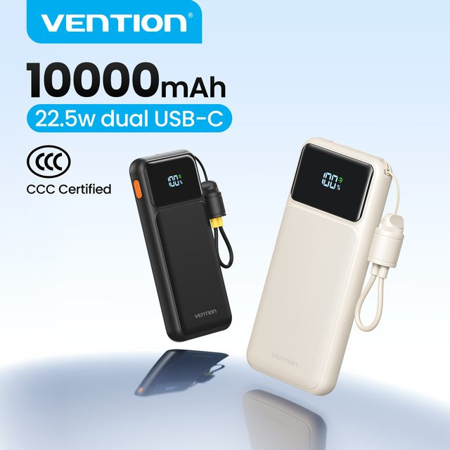 Vention Powerbank 10000mAh mit 22,5W Schnellladefunktion für Xiaomi, iPhone und Samsung in Schwarz oder Weiß - Bild 1