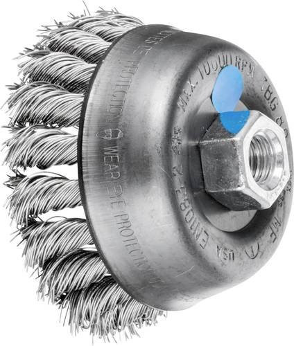 PFERD Topfbürste TBG 80/M14 INOX gezopft für Winkelschleifer mit Edelstahl-Draht-Ø 0,50 mm in Silber und Blau - Bild 1