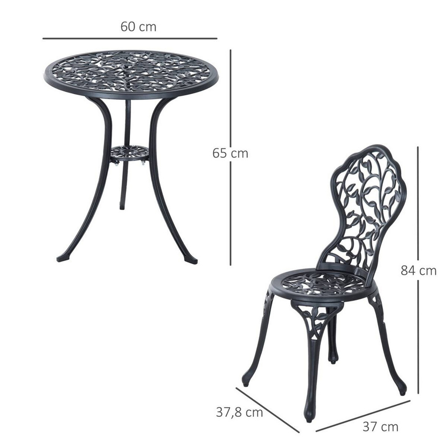 Outsunny Bistroset aus Aluminiumguss in Schwarz mit Tisch und 2 Stühlen, B/T/H: 60 x 60 x 65 cm - Bild 2