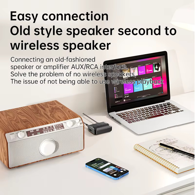 VAORLO NFC Bluetooth Audio-Empfänger in Schwarz mit RCA, 3,5mm AUX und USB für Auto-Kit und Lautsprecher inklusive Mikrofon sowie U-Disk und TF-Karten-Wiedergabe - Bild 5