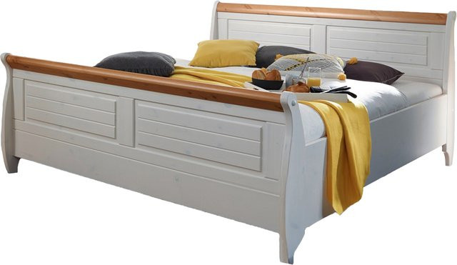 Massivholzbett Skagen aus Kiefer in Weiß im Landhausstil - Bild 1