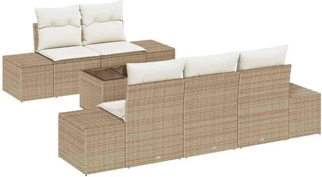 vidaXL Garten-Sofa-Set 6-teilig aus Polyrattan in Beige mit Polsterkissen und Tisch - Bild 1