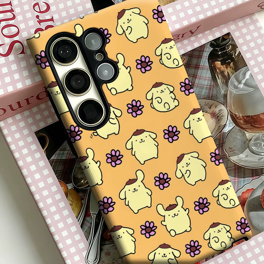 Stoßfeste Doppelschicht Handyhülle mit Terrakotta-Welpen und lila Blumen für Samsung Galaxy S25 Ultra, S24 und S23 Ultra Plus - Bild 3