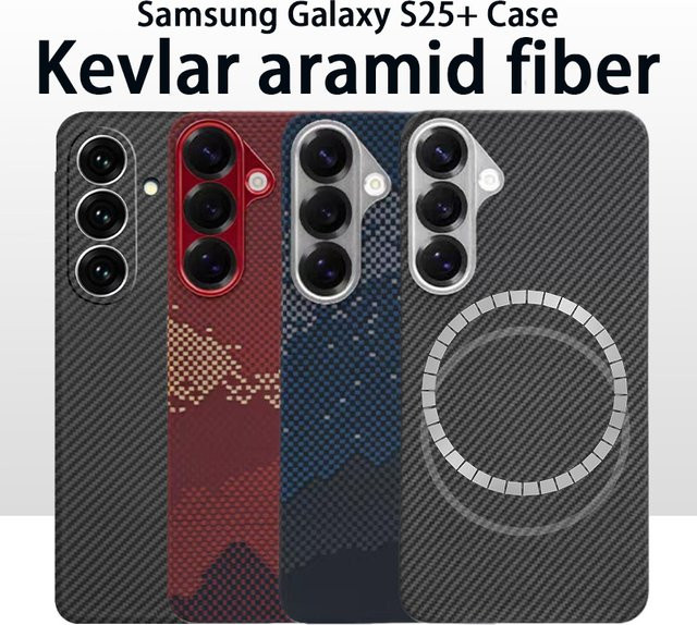 Carbon Handyhülle für Samsung Galaxy S25 und S25+ Plus mit MagSafe und Kevlar Schutz, Schwarz - Bild 1