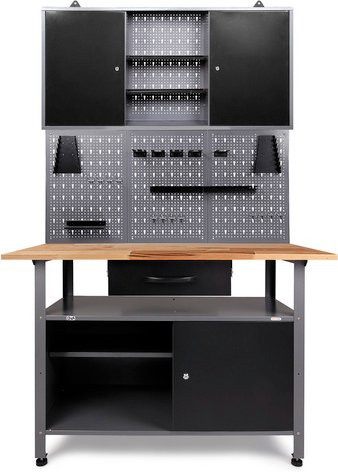 Ondis24 Werkstatt-Set Klaus aus Metall und Buchenholz in Anthrazit und Grau, B/T/H: 120 x 60 x 215 cm - Bild 1